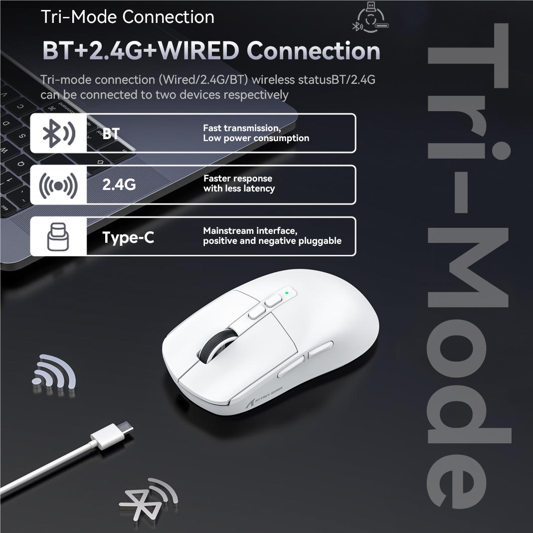 Attack Shark X6 Bluetooth Mouse , PixArt PAW3395, Tri-Mode Connection, RGB Touch Magnetic Charging Base, Macro Gaming Mouse