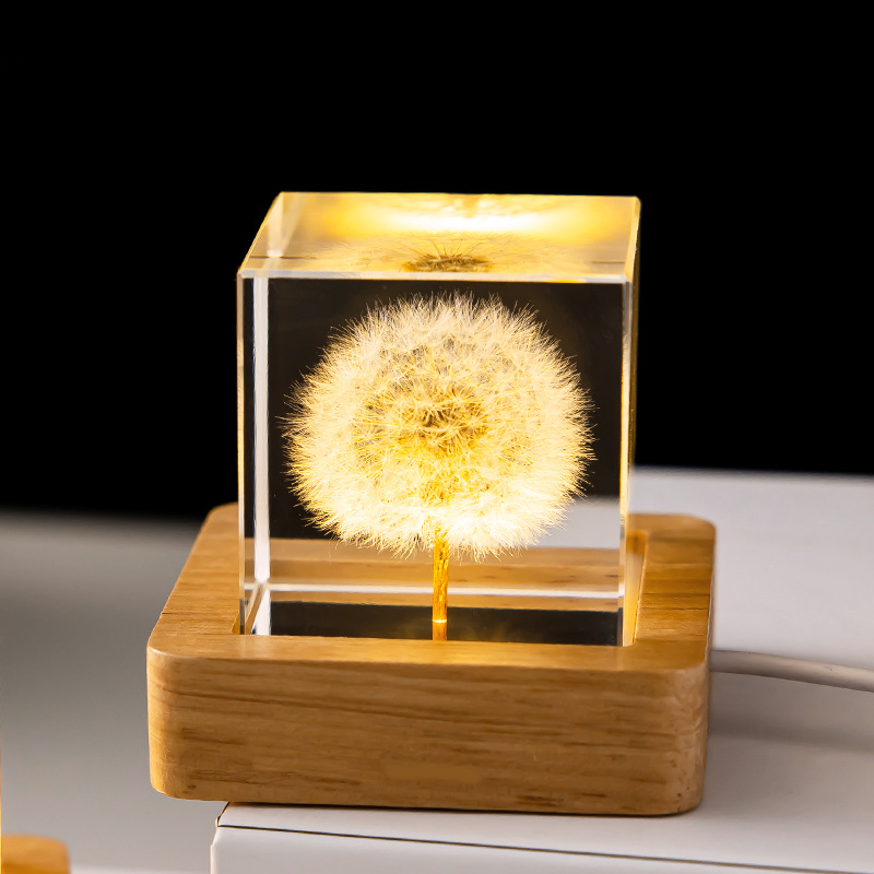 Bola de cristal de diente de león 3D, 5cm, 6cm, luminosa, de flores de inmortalidad, bola de cristal, soporte de madera, Base, bola de esfera de flor preservada: Gris claro