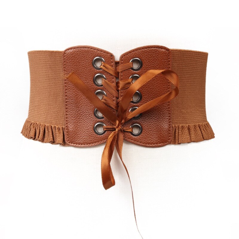 Women Ladies Elastic Stretch Belts Buckle Waist Belt Wide Cinch Corset Waistband: Brown