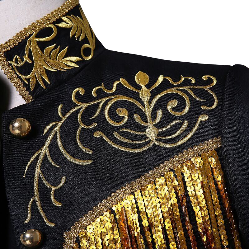 Shenrun Men&#39;s Black White Suit Jacket Sequins Embroidery Gold Silver Twinkle Tassel Blazers Slim Fit Stage Dress Singer Costumes