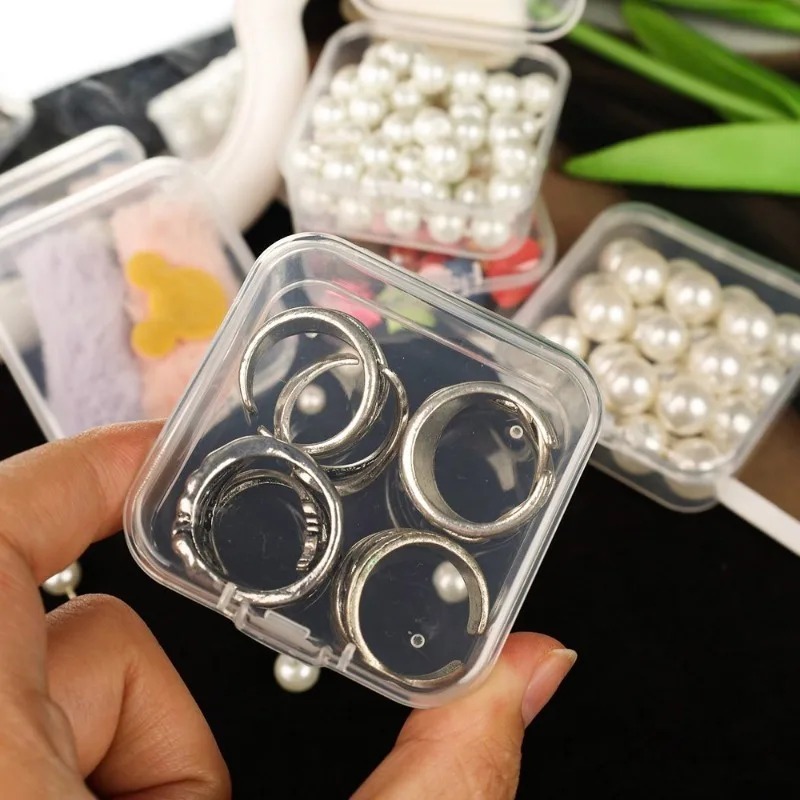 Klar opbevaringsboks mini plastik rhinsten opbevaringsæsker øreringe smykker emballage opbevaring lille firkantet etui smykker organizer