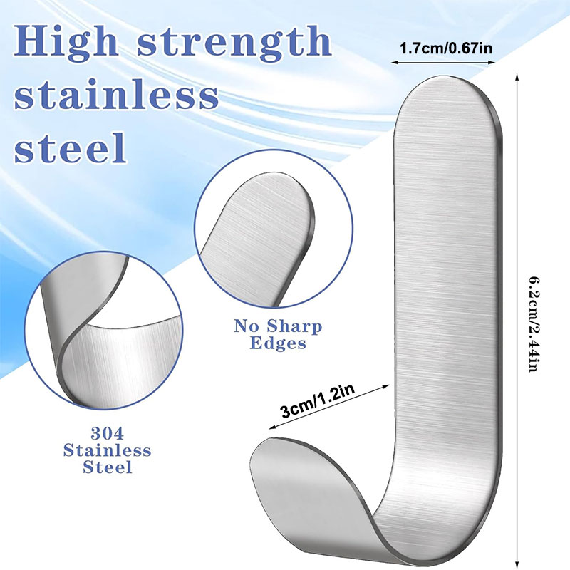 Ganchos adhesivos de Metal y acero inoxidable, ganchos de pared, gancho en J, soporte para llaves, gancho de pared autoadhesivo para ducha y cocina, 2/10 Uds.