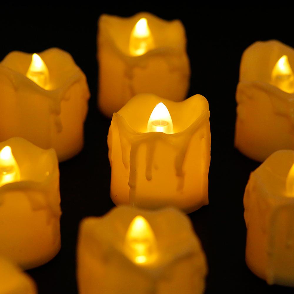 Bougies votives sans flamme de 12 | Bougies réalistes à piles et à lumière scintillante, de couleur blanc et ambre, pour mariage: white flicker 2