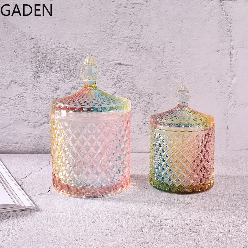 European-style Stained Glass Candy Jar with Lid Storage Jar Candy Box Transparent Storage Jar Tea Tin Sugar Cube Jar