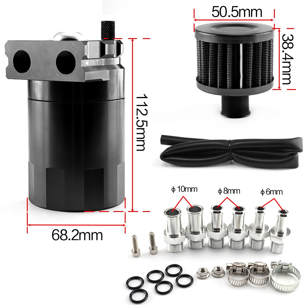 Oil Catch Can Kit Reservoir Tank Engine Black Polish Baffled Universal Aluminum