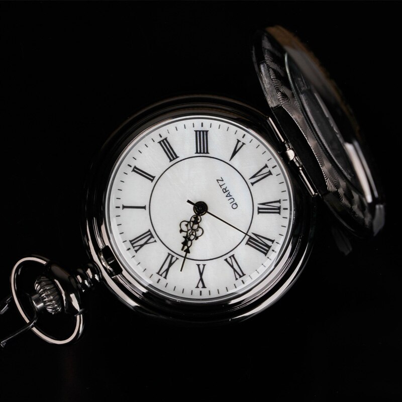 Open Face Quartz Pocket Watch Roman Numbers Analog Display Pendant Clock with Necklace Chain for Mens Womens