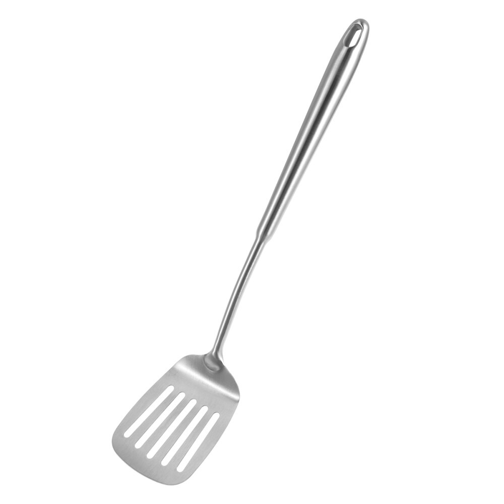 Stainless Steel Slotted Turner Round Handle Spatula Kitchen Utensil Slotted Turner Cookware Home Restaurant Kitchen Accessories: Default Title