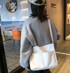 Ins canvas tas harajuku ulzzang japanse schoudertas eenvoudige effen kleur koeriersdoek en een generatie van vet: Wit
