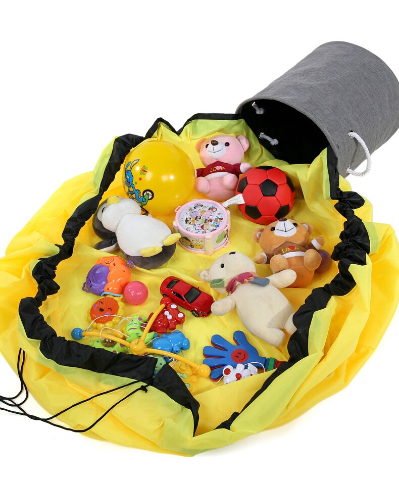 Infantil bærbar børne legetøj opbevaringspose og legemåtte legetøj arrangør baby klatring pad børn tæppe baby spil måtter: Gul / Diameter 150cm