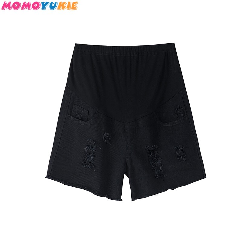 Pantalones vaqueros de maternidad para mujer, pantalones cortos de tela vaquera con cintura elástica, ropa para embarazadas, color blanco y negro
