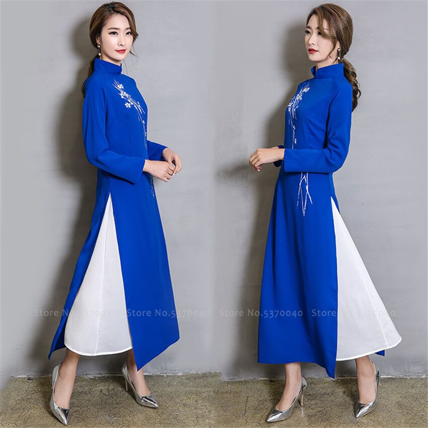 Vietnam stil blomster kinesisk qipao tradisjonell cheongsam fest formell kjole for kvinner hanfu asiatiske klær ao dai vestidos antrekk
