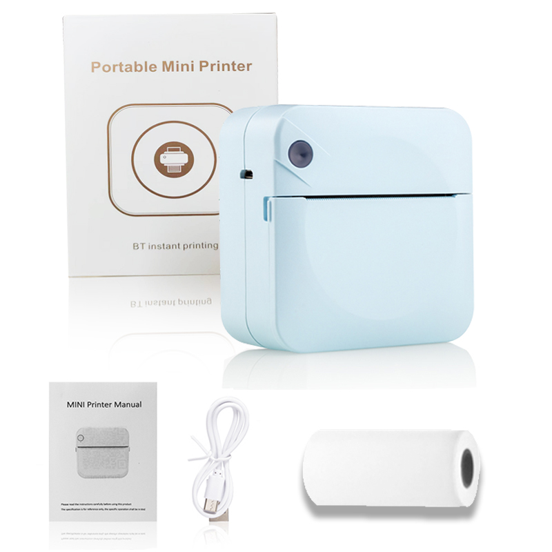 Mini impresora portátil de impresión térmica, máquina de impresión inalámbrica sin tinta, de bolsillo, autoadhesiva, para etiquetas y fotos: Negro
