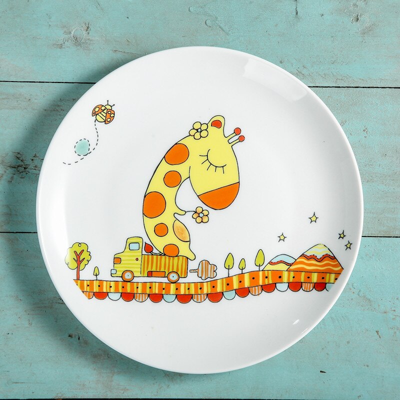 8 inches Ronde Bone China Servies Westerse Voedsel Rundvlees Taart Dessertbord Cartoon Herten Porselein Platte Schotel Platen: 2