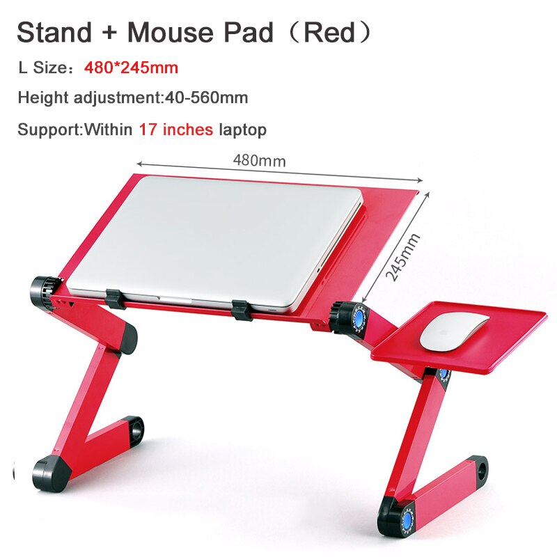 Adjustable Laptop Stand For Bed Aluminum Adapdesk Standing Desk Support Notebook Stand Base Laptop Holder With Mouse Pad Table: mousepad red L