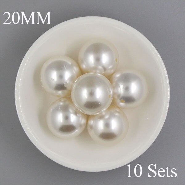 Runde perle nitter perle hvide knopper og pigge til tøj / hatte / bukser diy nitte perler knopper til læder 6/8/10/12/14/16/20mm: 20mm 10 sæt