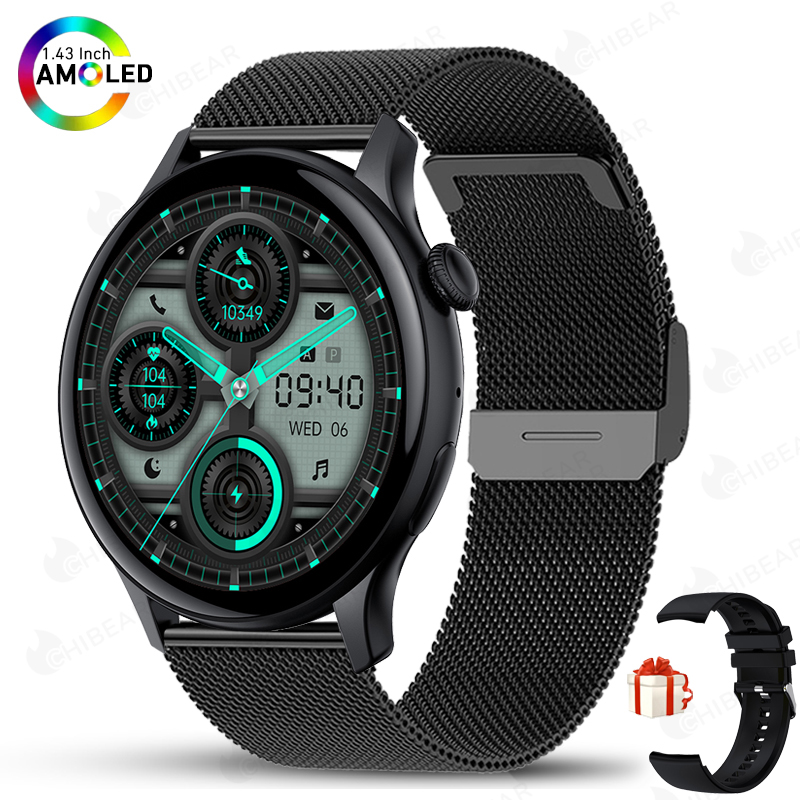 Nowy smartwatch 2025 z ekranem prawdziwy AMOLED HD, monitorowaniem zdrowia kobiet, sterowaniem głosowym AI, połączeniami Bluetooth, kompatybilny z Androidem i iOS.