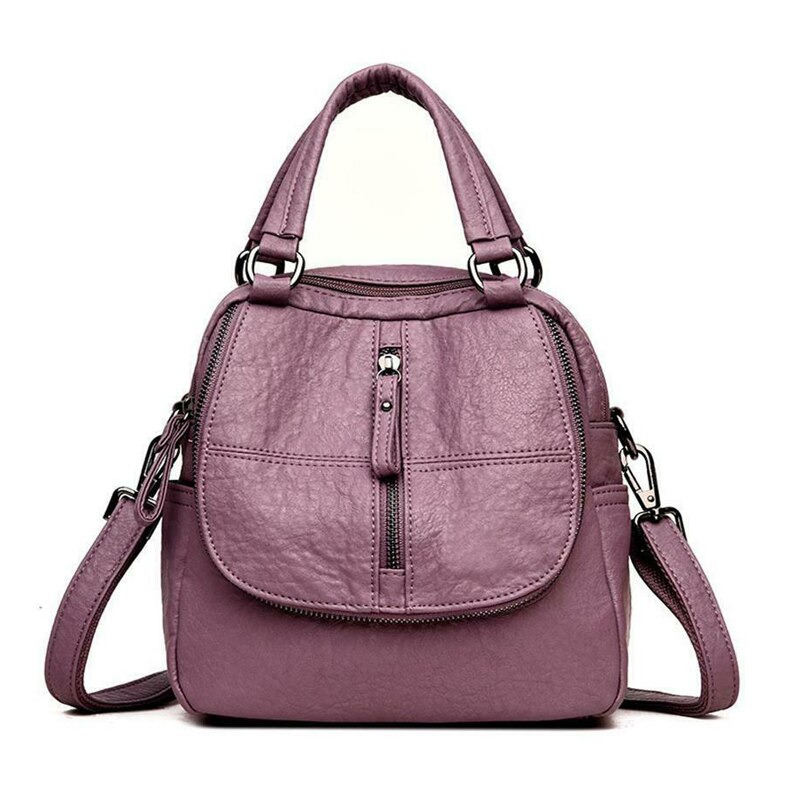 Heißer Klassische frauen Schulter Tasche PU Leder Mehrzweck Rucksäcke Einfache Zipper Reise Rucksack Einfarbig Weibliche Beutel: Purpurrot