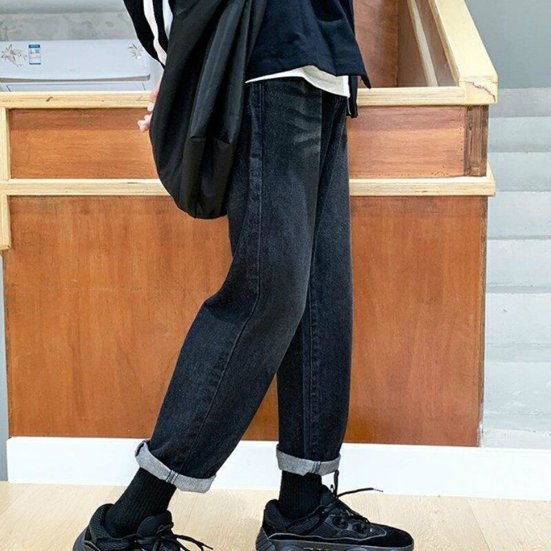Homme jean cheville longueur uni Chic Simple loisirs homme pantalon droit tout match Streetwear Chic rétro Hip-hop grande taille 3XL BF