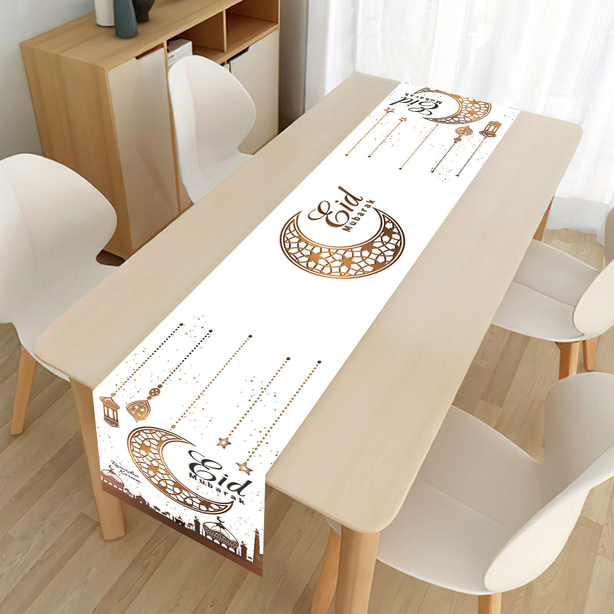 Moon Star Ramadan Kareem Table Runner Eid Mubarak Decorations for Home Islamic Muslim Party Supplies Chandelier Table Cover