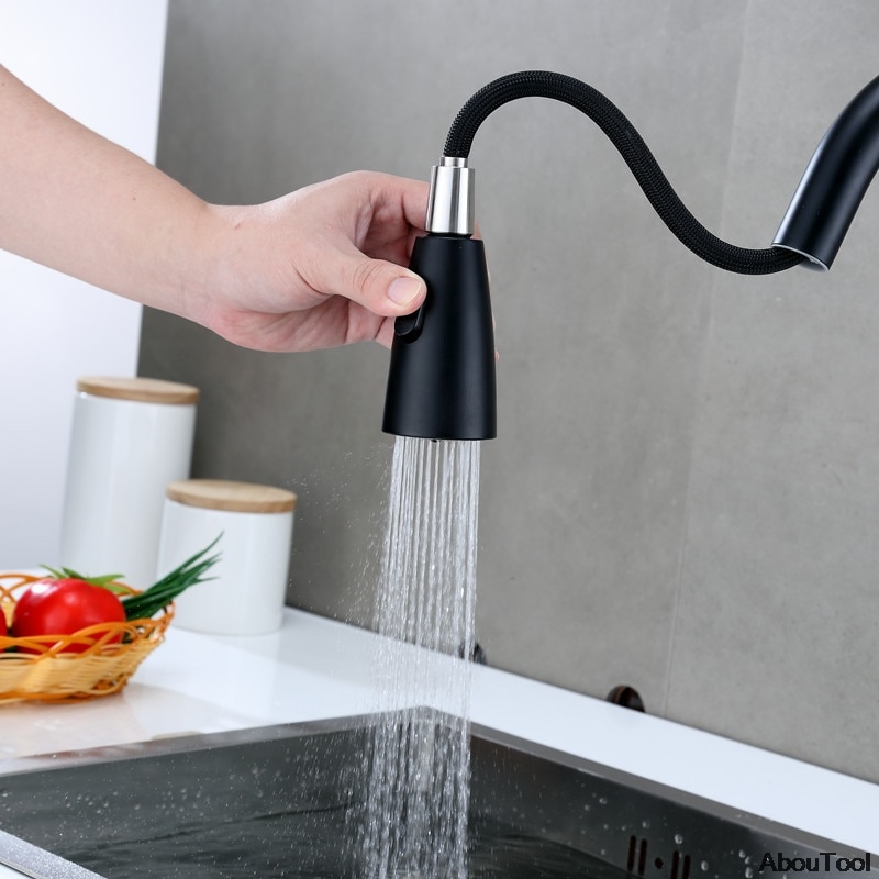 Keukenkraan, zwarte metalen hoge wastafelkranen, koudwaterkraan, torneira roestvrijstalen badkamerkraan, wastafelkraan, waskraan, huis