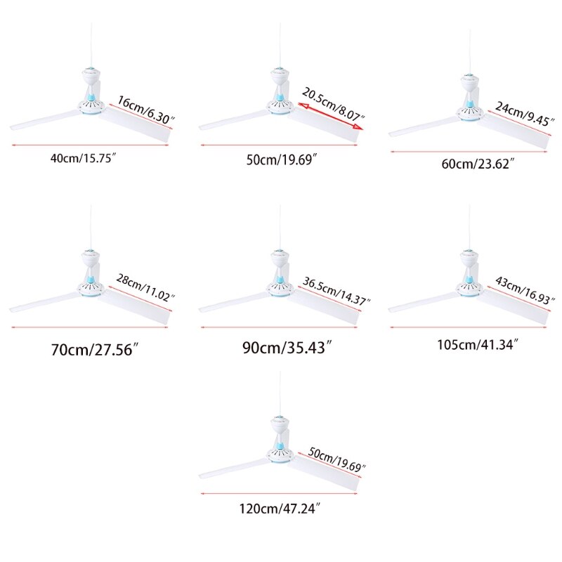 40cm 50cm 60cm 70cm 90cm 105cm 120cm AC 220V US Plug Ceiling Fan Hanging Fan with On off switch for home and more