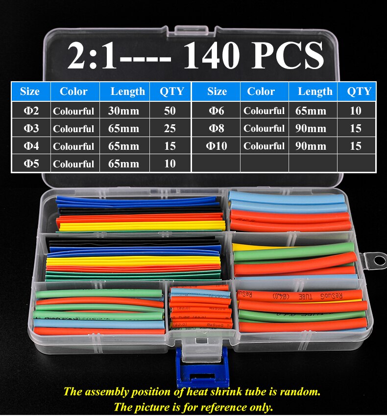 Heat Shrink wrapped Shrinking 2:1 Insulation Sleeving Thermal Casing Car Electrical Cable shrink tube Tube kit Thermoresistant: 140PCS With Box