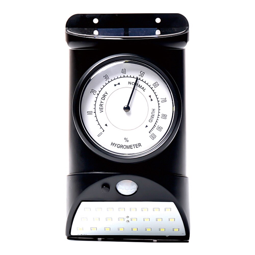 Solar udendørs væglampe krop infrarød detektion+lyskontrol  ip44 hvide lys sort/brunt trækornsur/hygrometer/termometer: Type 2