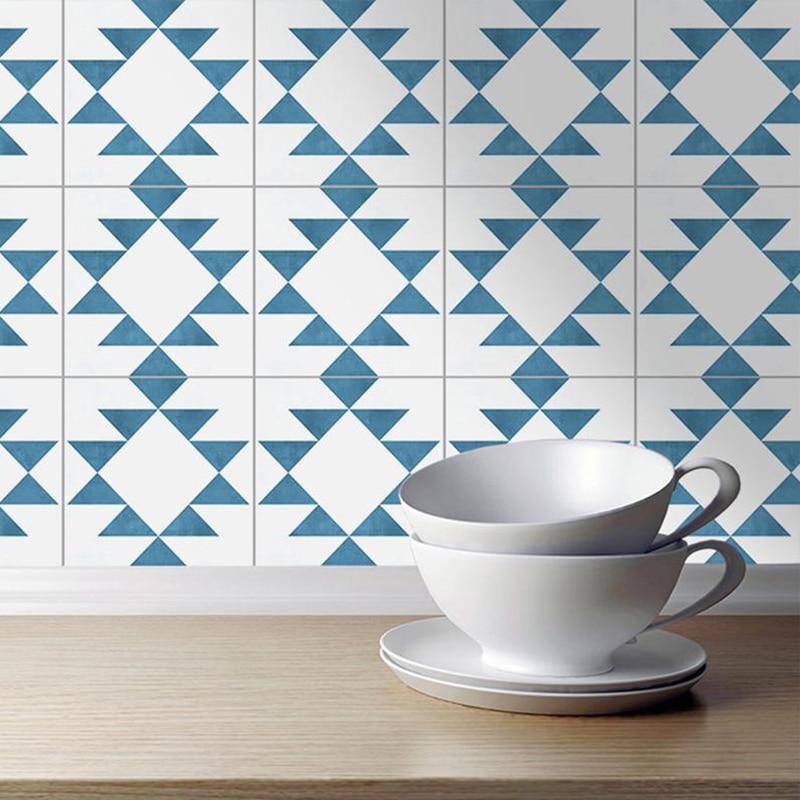 Mediterranean Blue Tile Floor Sticker PVC Bathroom Kitchen Waterproof Wall Sticker Home Decor TV Sofa Wall Art Mural