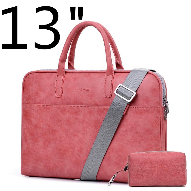 Waterproof PU Leather Laptop Case 13 14 15 Inch Business Handbag Notebook Tablet Briefcase with One Extra Adapter Bag: Dark Pink-13inch