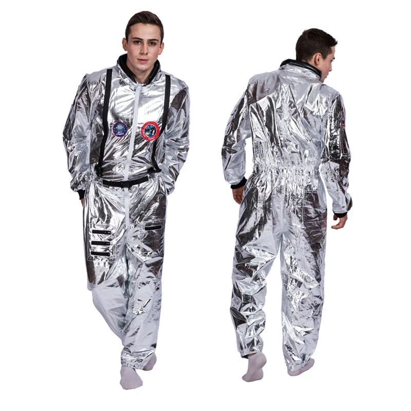EraSpooky Silver Astronaut Costume Adult for Women Men Cosplay Costumes Spaceman Jumpsuit Space Suit Outfit Halloween