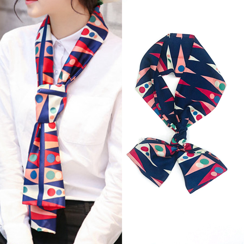 Neue schmale Damen-Seidenschals, Pufferband, Haarschmuck, Krawattenbeutel, 145 x 13 cm, Halstuch, bedruckt, Simulation langer Seidenschal: Fuchsie