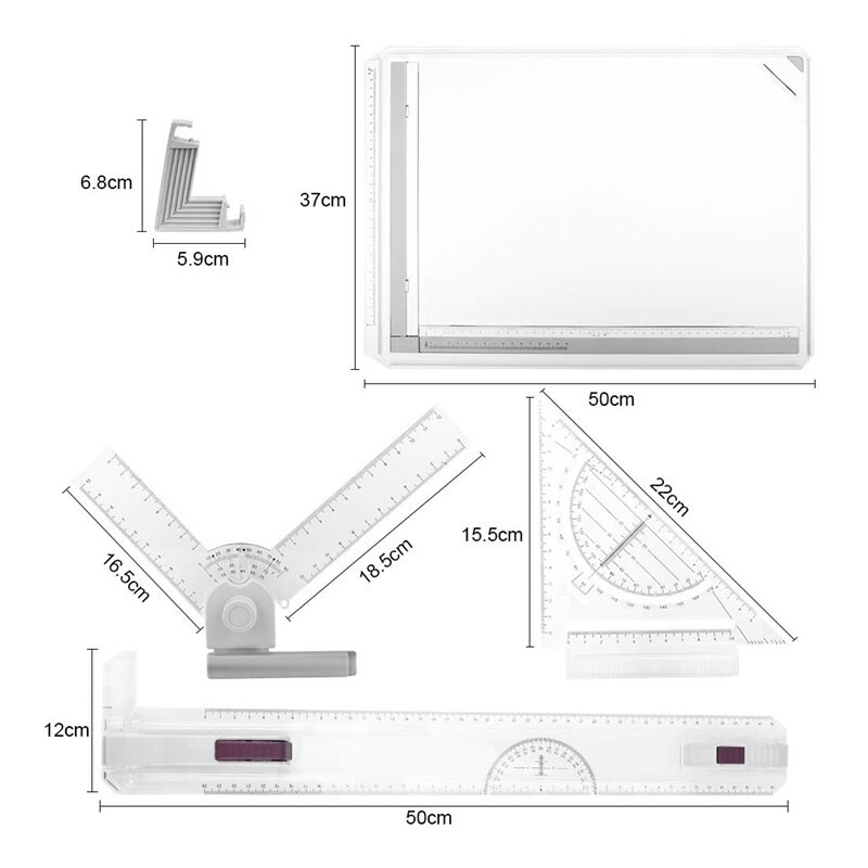 A3 Drawing Board Drafting Table Multifunctional Drawing Board Table with Clear Rule Parallel Motion and Angle Adjustable Measuri