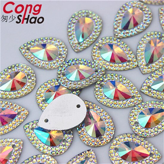 Cong Shao 200Pcs 13*18Mm Ab Kleurrijke Plaksteen Naaien 2 Hole Kostuum Knop Kristal Hars Strass trim Accessoires YB36: Whit AB