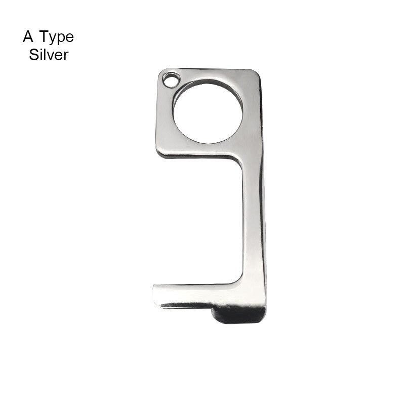 Bærbare dørhåndtag kontaktløs sikkerhedsdøråbner sikkerhedsbeskyttelse ingen berørings messing nøgleåbnersæt sikkerhedsdøråbner: En type sølv