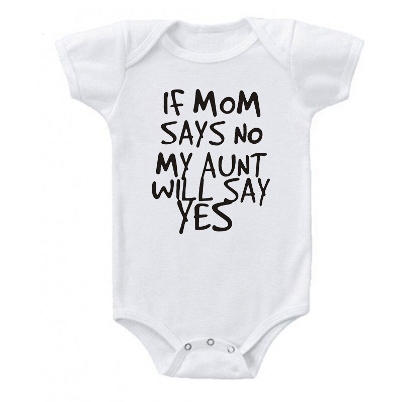 Se Mamma Dice No Mia Zia Dirà Sì Cotone Tuta Del Bambino Del Manicotto Del Bicchierino Del Bambino Della Ragazza Infantile Tutina Body Neonato del bambino Vestiti del ragazzo: WHITE / 18-24M