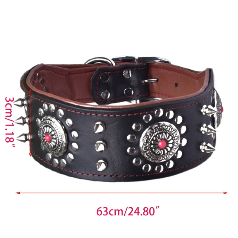 Adjustable Stylish Leather Dog Collar Studded Soft Padded Inside Brown Leather Y5GB