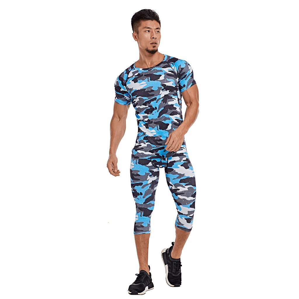 Set Per Running Palestra Abbigliamento Sportivo Vestito Degli Uomini T-Shirt di Fitness Pantaloni di Sport Vestiti di Formazione Traspirante Pantaloni Da Jogging Uomini Palestra Abbigliamento