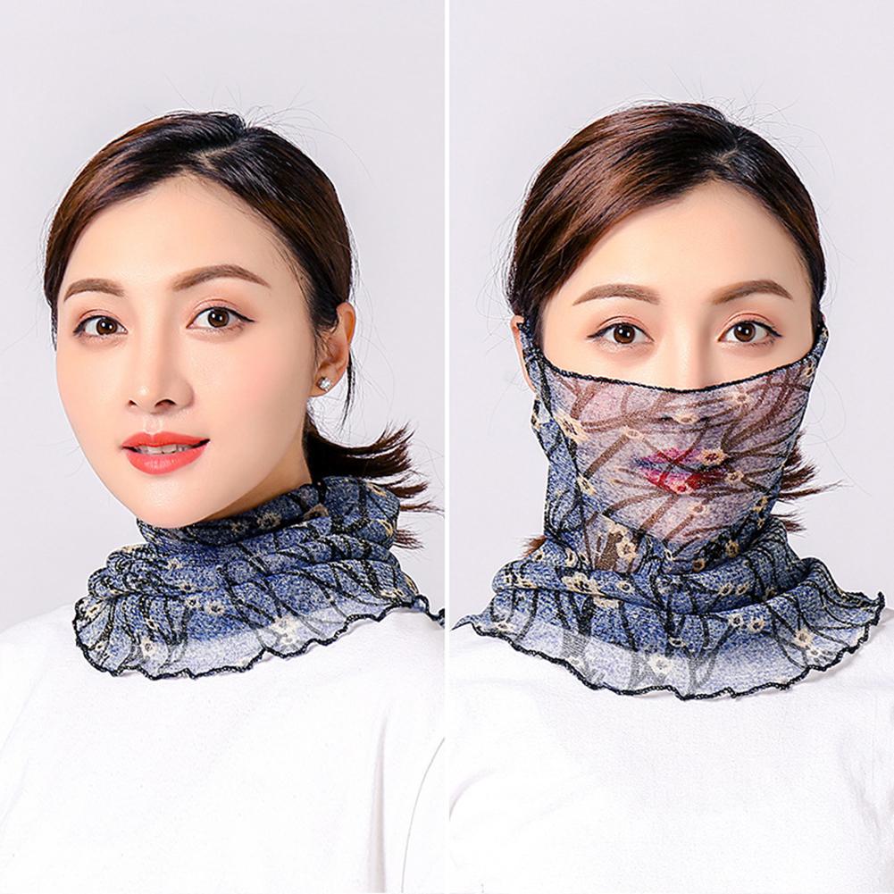 Vrouwen Bloemen Leaf Print Zachte Beschermende Uv-Bestendig Gezichtsmasker Haarband Sjaal