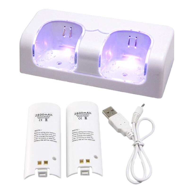 Zwart Oplaadbare Batterij + Quad 2 Dock Station Charger Kit voor Wii Remote Controller opladen goede werken