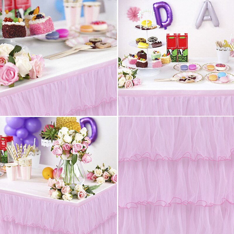 6/9ft Tulle Tutu Table Skirt for Wedding Party Table Decorations 3 Tier Table Skirts Baby Shower Birthday Gender Reveal Decor