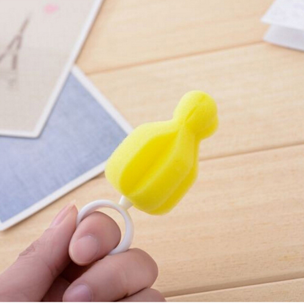 Baby Nipple Brush Babies Teat Cleaning bean Bottle Brushes Infant Pacifier Cleaner 360 Degree Rotating Sponge yellow 2pcs/lot