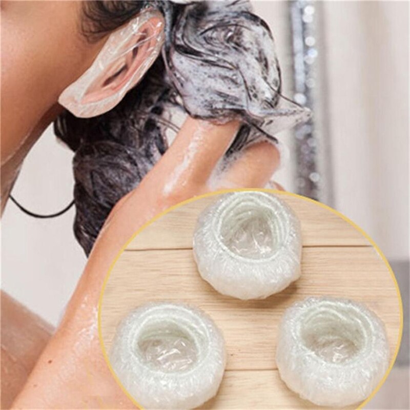 100 stk / parti brusebad vandtæt engangs ørebetræk hårfarve ørebeskyttelsesdæksler smukke pro frisørsalon klare ørebeskyttere