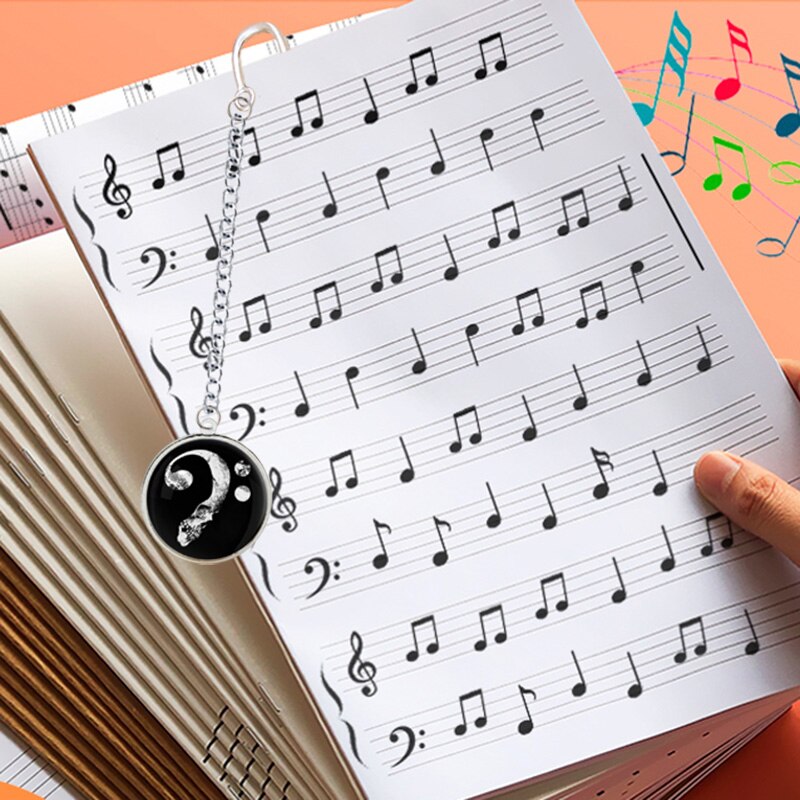 Muziekteken bladwijzer natuurnoten fortississimo plat symbool gestippelde halve noot hanger voor het lezen piano muziekboek notitieboekje