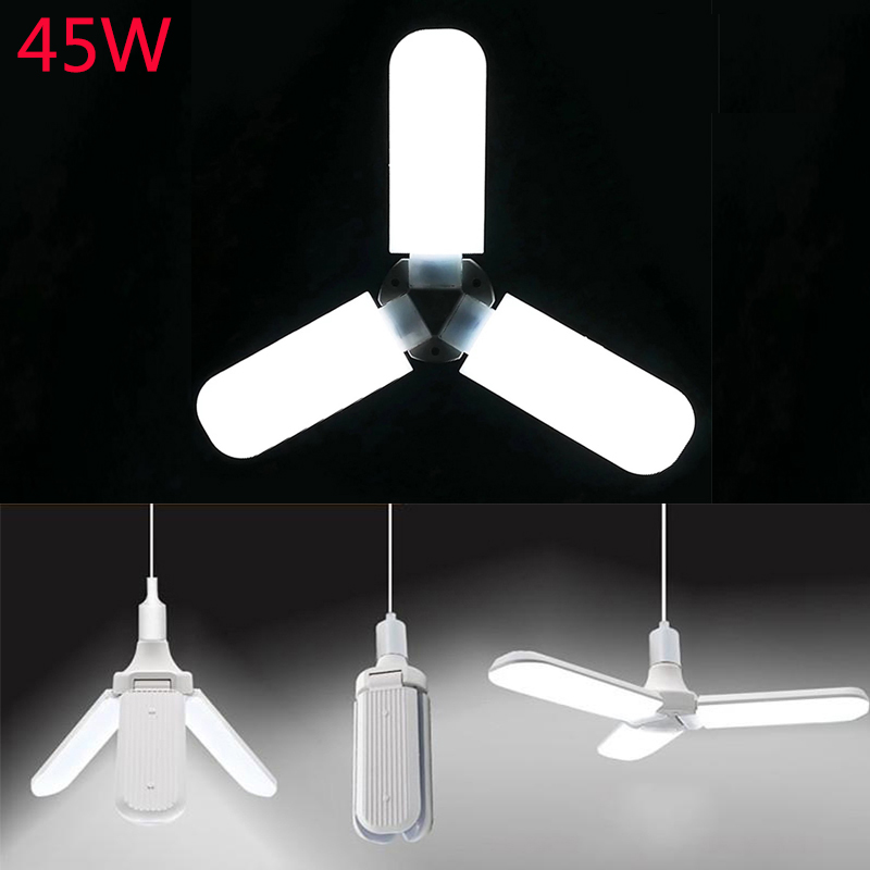 Tre blad led garagelampa 60w fläktblad led glödlampa garage led lampa  e27 hopfällbar deformation industrilampa 220v lager: 45w 3 blad