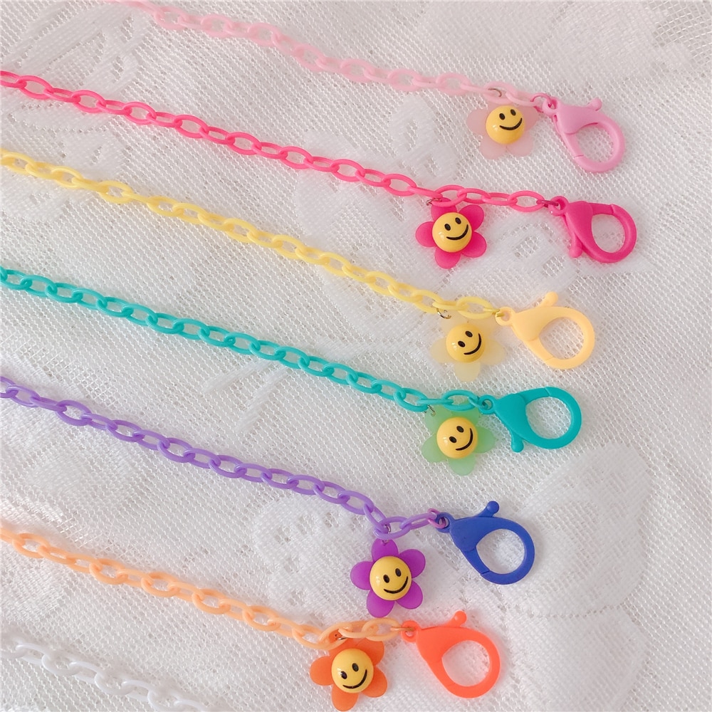 Cute Colorful Smily Anti-lost Face Cover Lanyard Adjustable Mask Chain for Women Neck Chain Glasses Strap Necklace Strap Holder