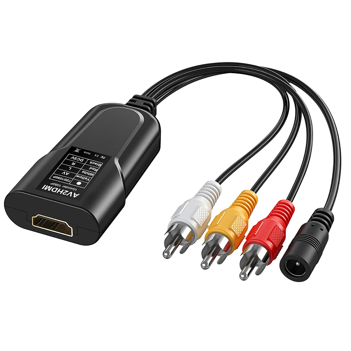 AV-zu-HDMI-Videokonverter, Mini-HDMI-Konverter, Mini-RCA, AV/CVSB L/R, 1080p-Video, HDMI2AV, unterstützt NTSC Kumpel
