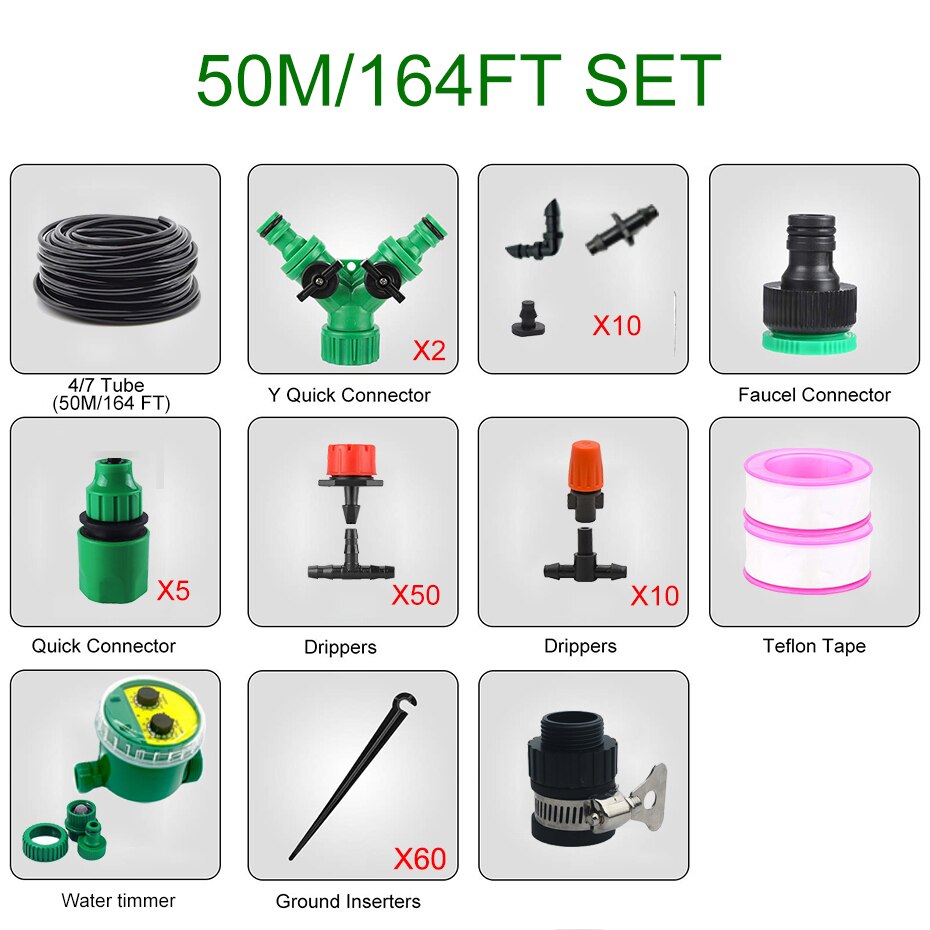 50/30m vanding drypvandingssystem automatisk vanding kit havevandingstimer slangesystem drivhus drypvanding: Sæt 1