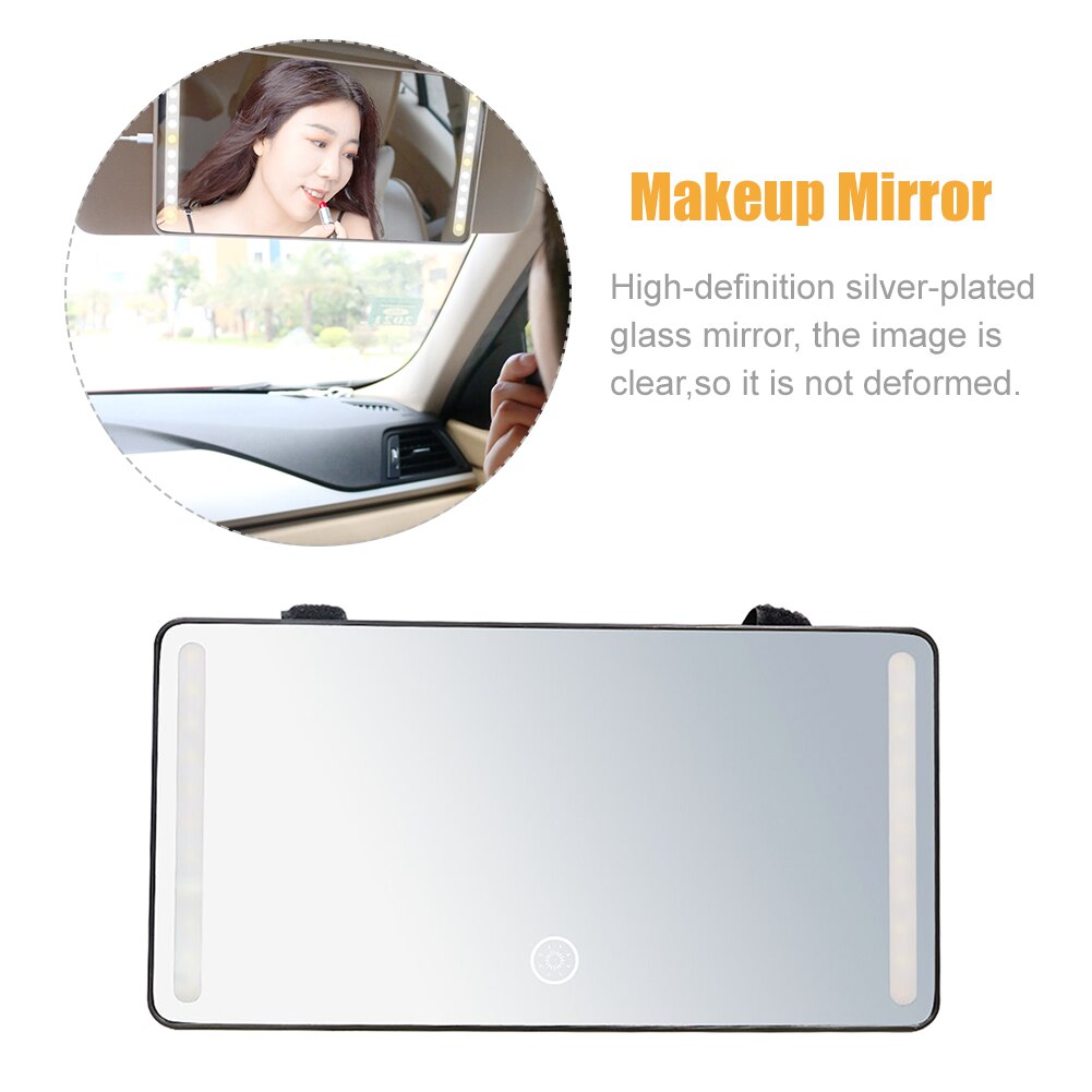 Miroir de maquillage pour voiture, décoration intérieure à contrôle tactile Durable avec lumières LED, facile à installer, luminosité réglable, autocollant