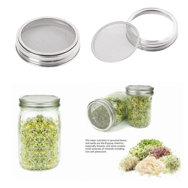 Filtre de tamis de maille d'acier inoxydable de couvercles de crépines de germination de pot de maçon de bouche large de 5 pièces pour le diamètre 8.4cm de pots de mise en conserve en verre