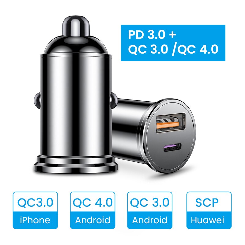 FIVI Dual USB Schnelle Auto Ladegerät Alle Metall Auto Ladegerät PD QC 3,0 Mini Auto Telefon Ladegerät für iphone 11 Profi Samsung huawei xiaomi: PD3.0 und QC3.0